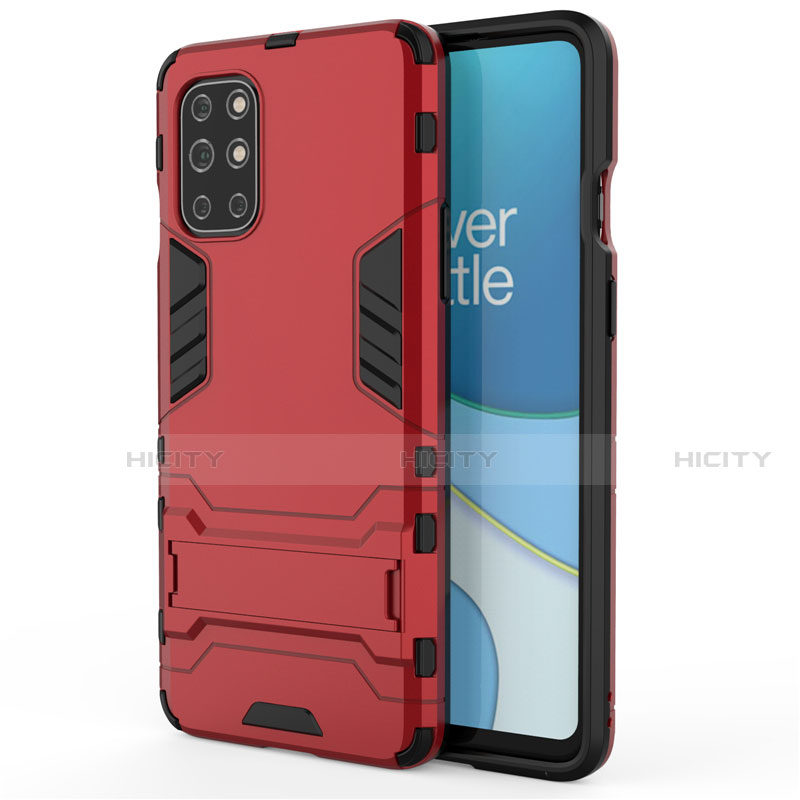 Coque Contour Silicone et Plastique Housse Etui Mat avec Support pour OnePlus 8T 5G Rouge Plus