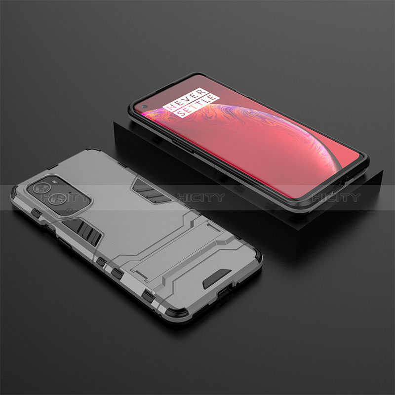 Coque Contour Silicone et Plastique Housse Etui Mat avec Support pour OnePlus 9 Pro 5G Gris Plus