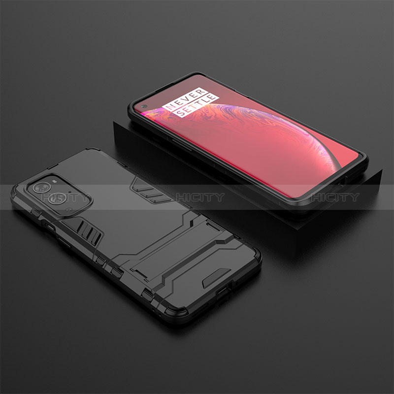 Coque Contour Silicone et Plastique Housse Etui Mat avec Support pour OnePlus 9 Pro 5G Noir Plus