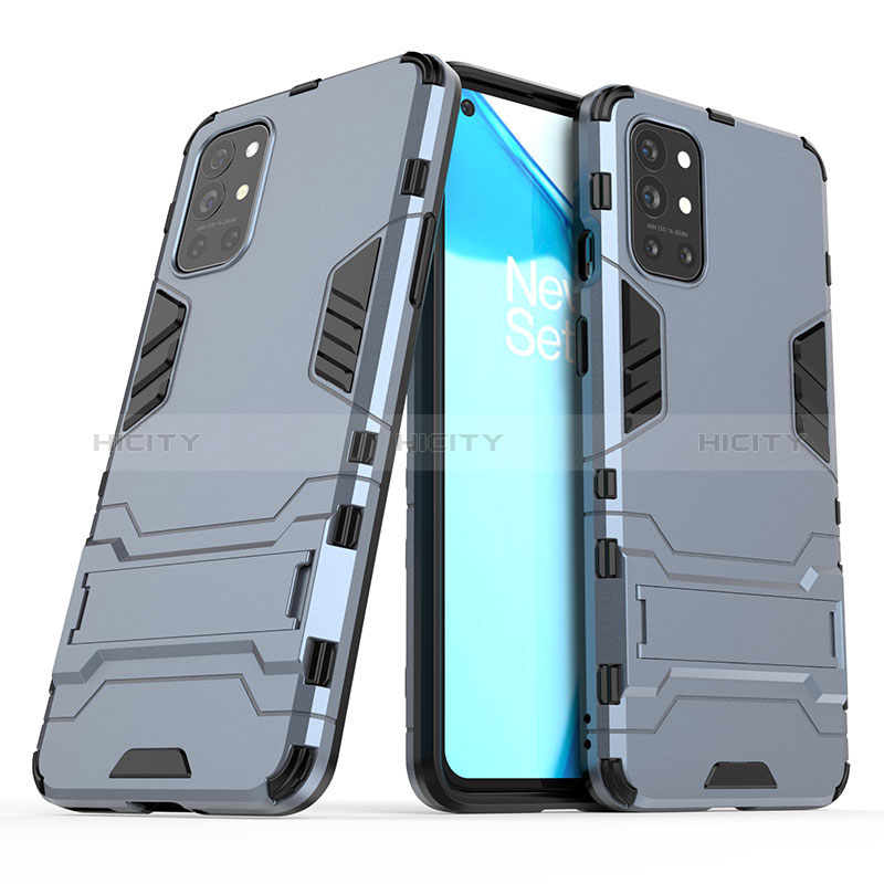 Coque Contour Silicone et Plastique Housse Etui Mat avec Support pour OnePlus 9R 5G Bleu Plus