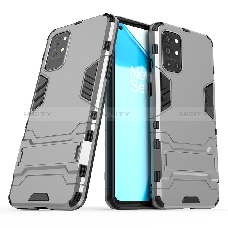 Coque Contour Silicone et Plastique Housse Etui Mat avec Support pour OnePlus 9R 5G Gris Plus