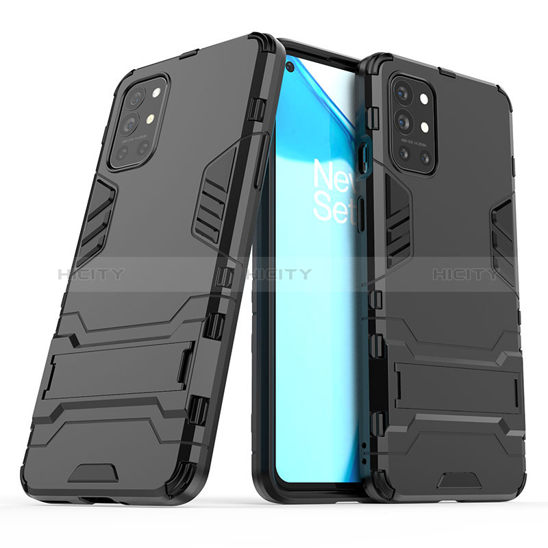 Coque Contour Silicone et Plastique Housse Etui Mat avec Support pour OnePlus 9R 5G Noir Plus