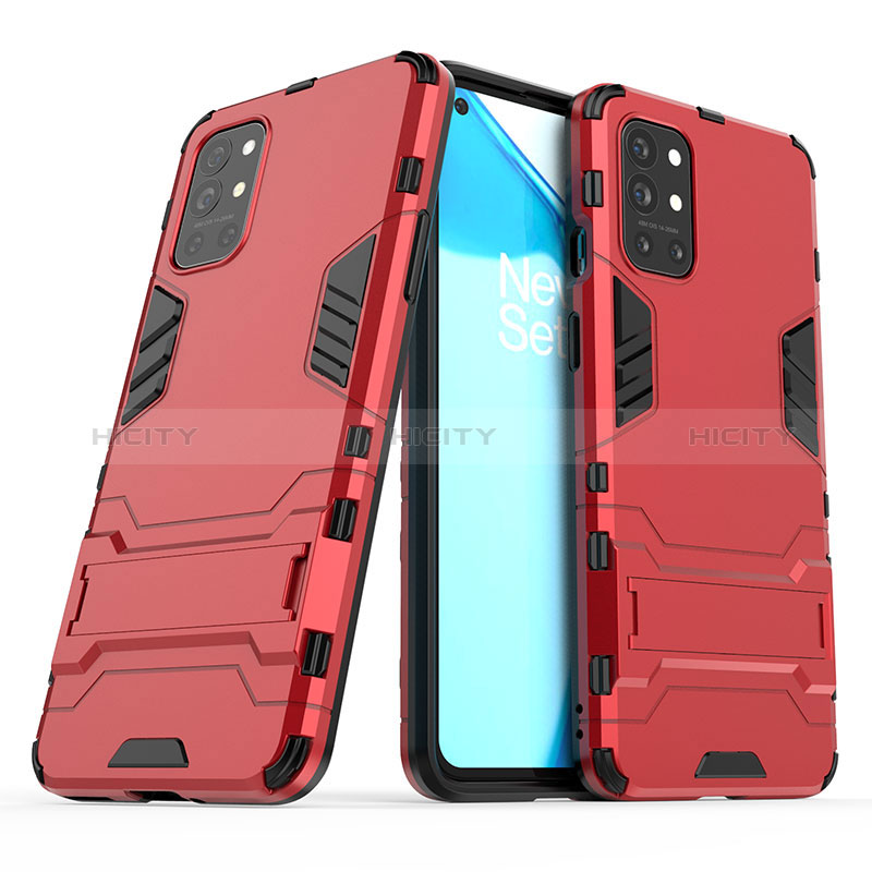 Coque Contour Silicone et Plastique Housse Etui Mat avec Support pour OnePlus 9R 5G Rouge Plus