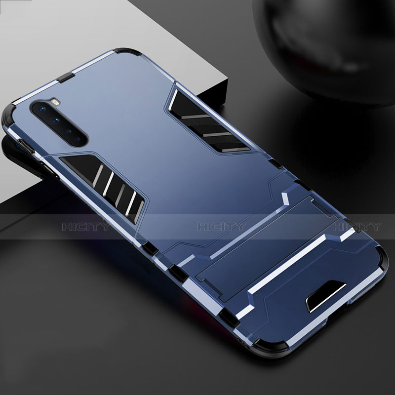 Coque Contour Silicone et Plastique Housse Etui Mat avec Support pour OnePlus Nord Bleu Plus