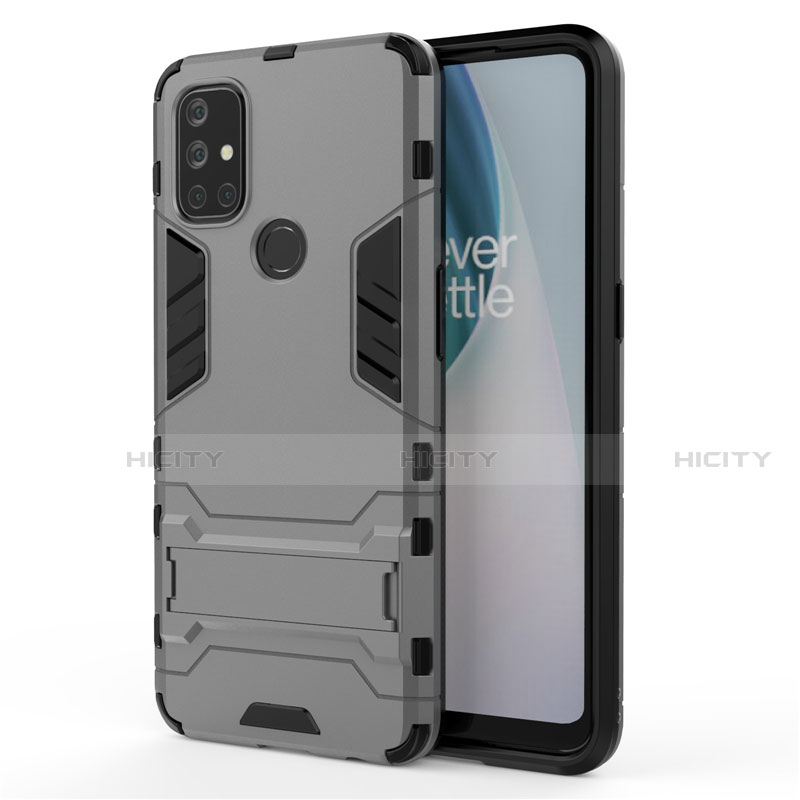 Coque Contour Silicone et Plastique Housse Etui Mat avec Support pour OnePlus Nord N10 5G Gris Plus