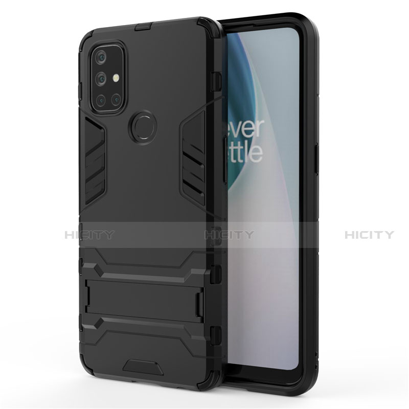 Coque Contour Silicone et Plastique Housse Etui Mat avec Support pour OnePlus Nord N10 5G Noir Plus