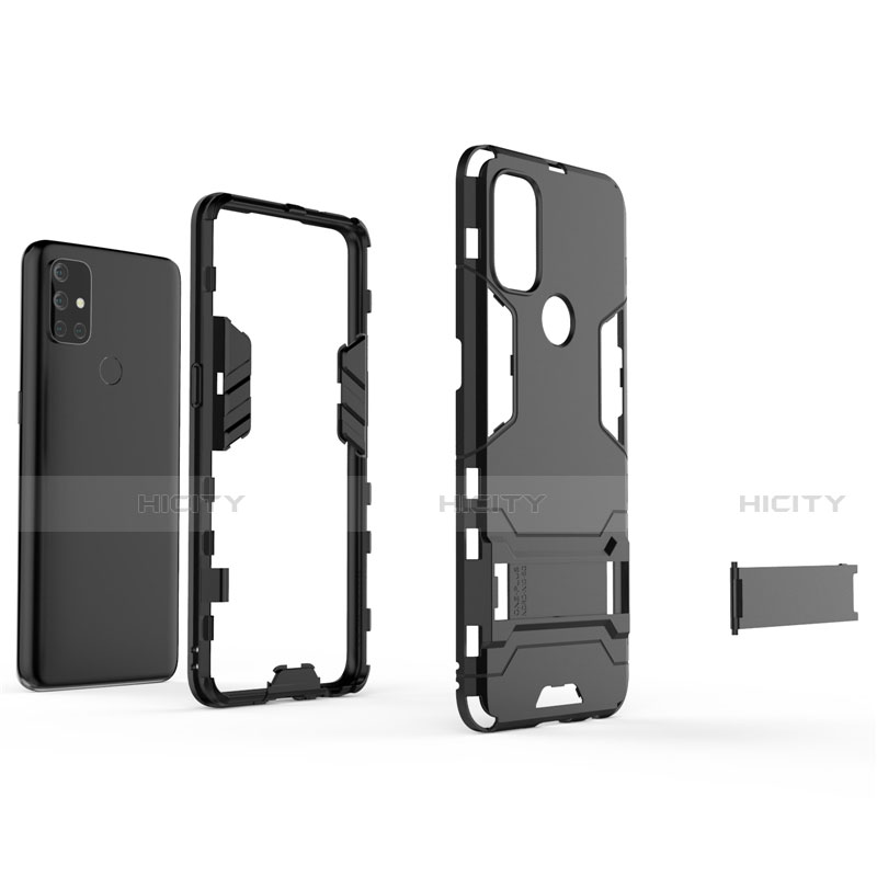 Coque Contour Silicone et Plastique Housse Etui Mat avec Support pour OnePlus Nord N10 5G Plus