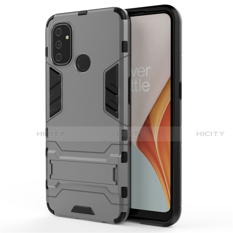 Coque Contour Silicone et Plastique Housse Etui Mat avec Support pour OnePlus Nord N100 Gris Plus