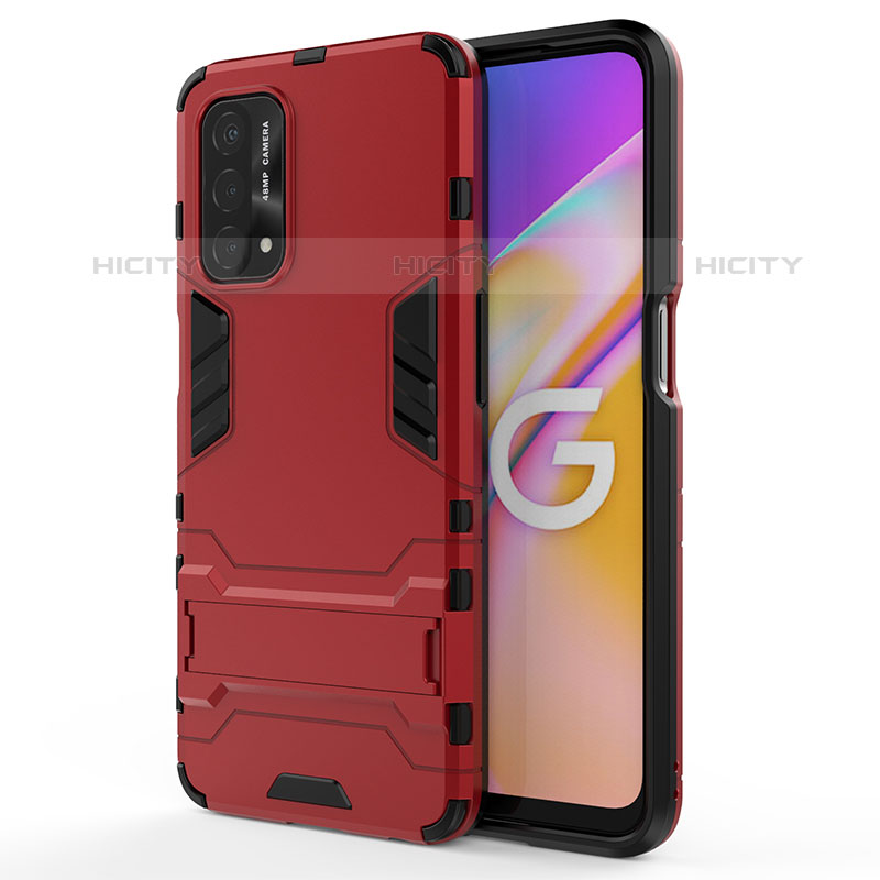 Coque Contour Silicone et Plastique Housse Etui Mat avec Support pour OnePlus Nord N200 5G Rouge Plus