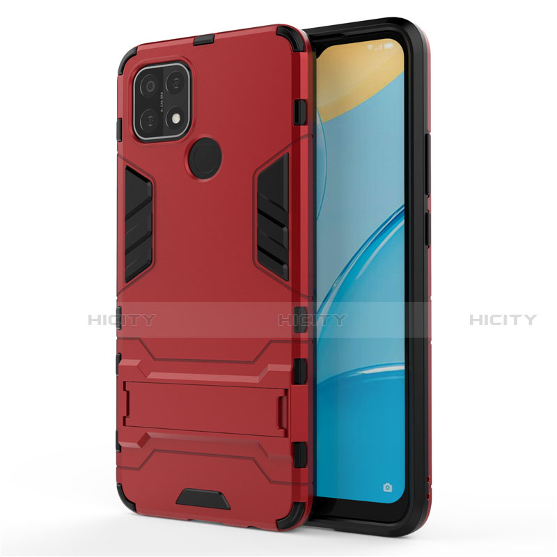 Coque Contour Silicone et Plastique Housse Etui Mat avec Support pour Oppo A15 Rouge Plus