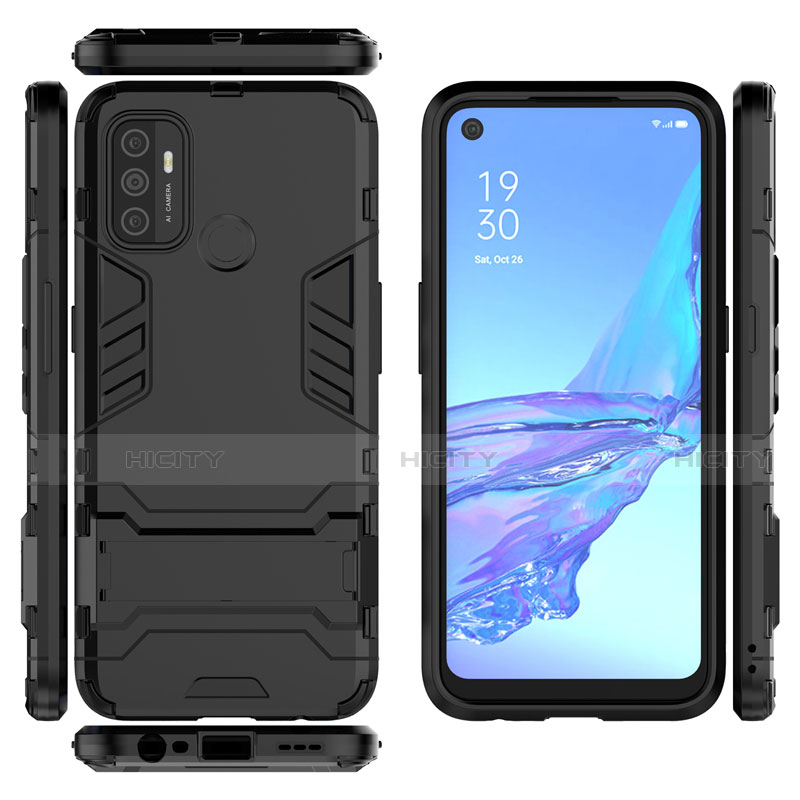 Coque Contour Silicone et Plastique Housse Etui Mat avec Support pour Oppo A32 Plus