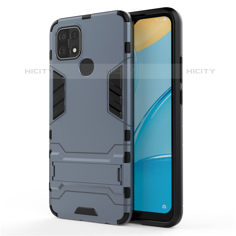 Coque Contour Silicone et Plastique Housse Etui Mat avec Support pour Oppo A35 Bleu Plus