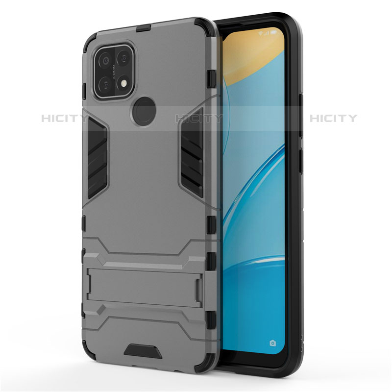 Coque Contour Silicone et Plastique Housse Etui Mat avec Support pour Oppo A35 Gris Plus