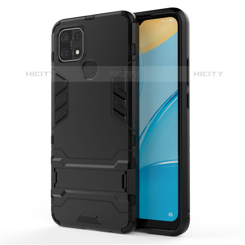 Coque Contour Silicone et Plastique Housse Etui Mat avec Support pour Oppo A35 Noir Plus