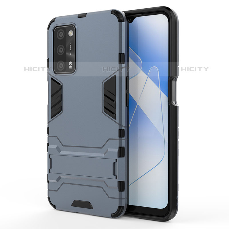 Coque Contour Silicone et Plastique Housse Etui Mat avec Support pour Oppo A53s 5G Bleu Plus