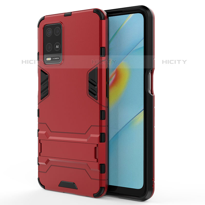 Coque Contour Silicone et Plastique Housse Etui Mat avec Support pour Oppo A54 4G Rouge Plus