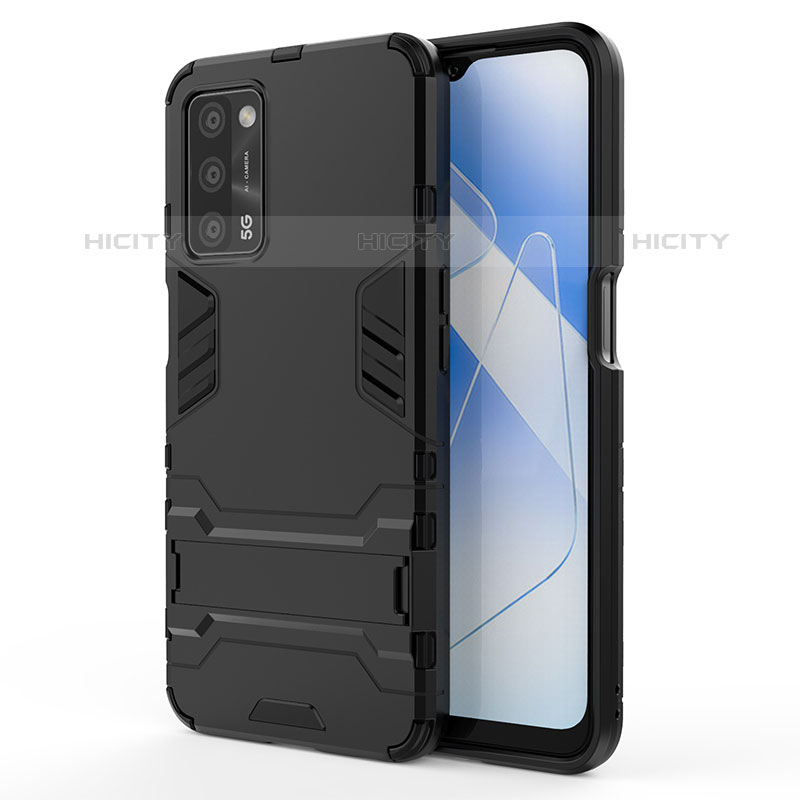 Coque Contour Silicone et Plastique Housse Etui Mat avec Support pour Oppo A55 5G Noir Plus