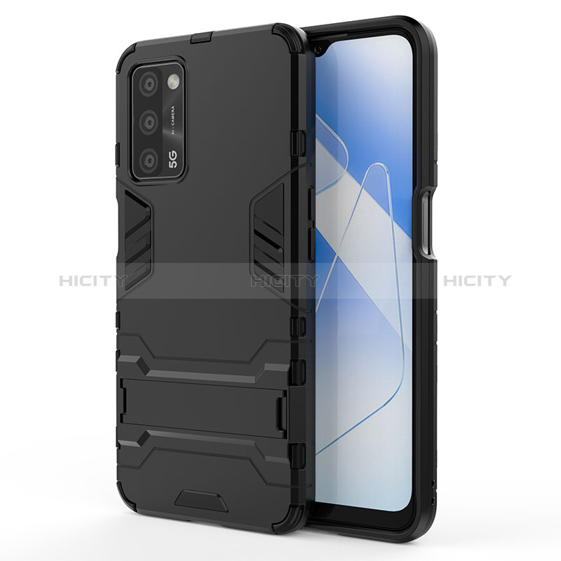 Coque Contour Silicone et Plastique Housse Etui Mat avec Support pour Oppo A56 5G Noir Plus