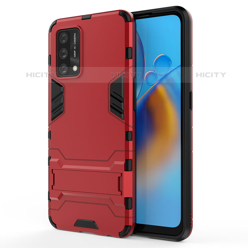 Coque Contour Silicone et Plastique Housse Etui Mat avec Support pour Oppo A74 4G Rouge Plus