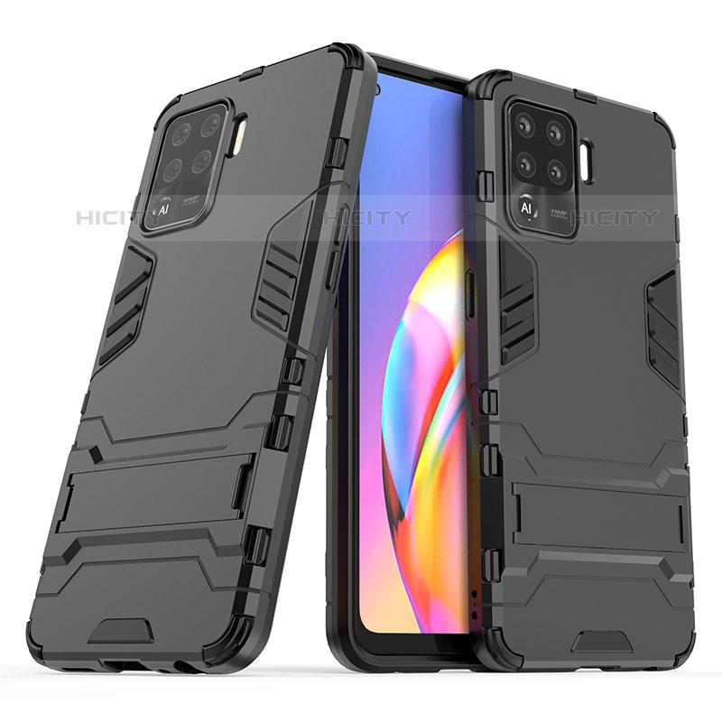 Coque Contour Silicone et Plastique Housse Etui Mat avec Support pour Oppo A94 4G Noir Plus