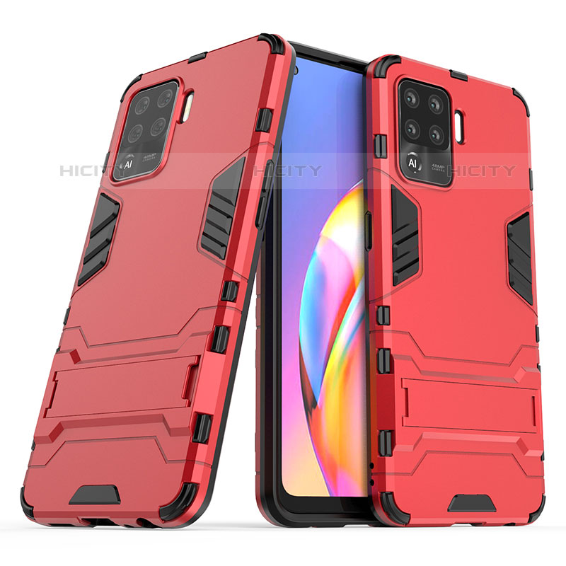 Coque Contour Silicone et Plastique Housse Etui Mat avec Support pour Oppo A94 4G Rouge Plus