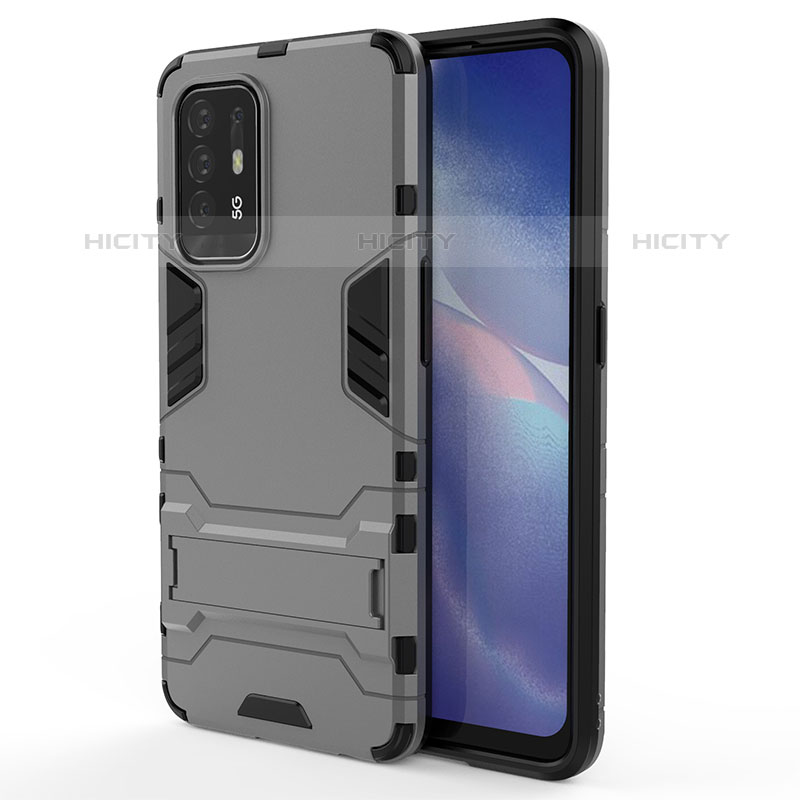 Coque Contour Silicone et Plastique Housse Etui Mat avec Support pour Oppo A94 5G Gris Plus