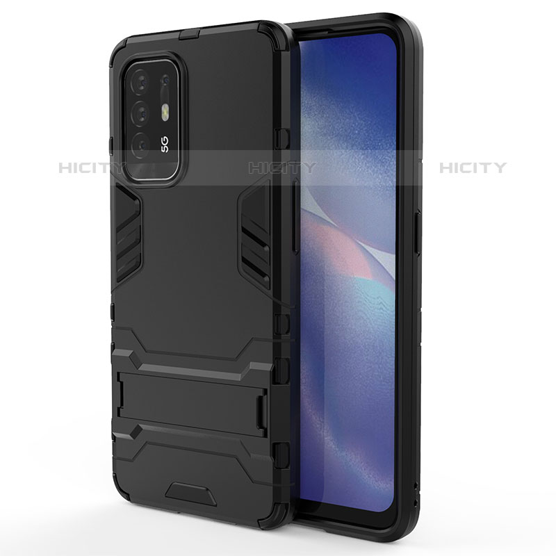 Coque Contour Silicone et Plastique Housse Etui Mat avec Support pour Oppo A94 5G Noir Plus