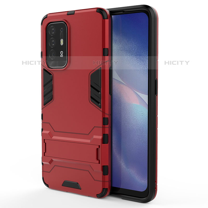 Coque Contour Silicone et Plastique Housse Etui Mat avec Support pour Oppo A94 5G Rouge Plus