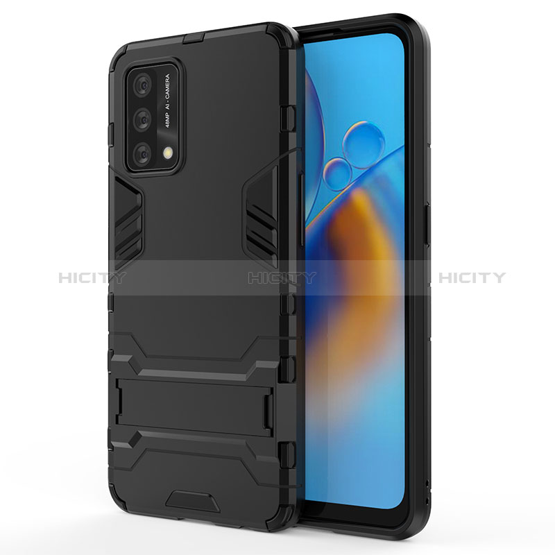 Coque Contour Silicone et Plastique Housse Etui Mat avec Support pour Oppo A95 4G Noir Plus