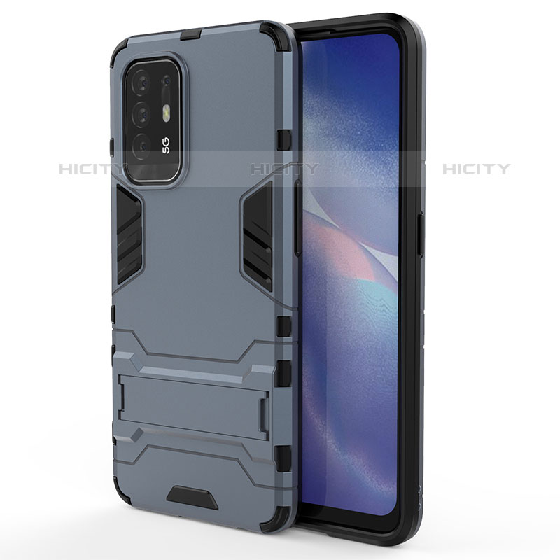 Coque Contour Silicone et Plastique Housse Etui Mat avec Support pour Oppo A95 5G Bleu Plus