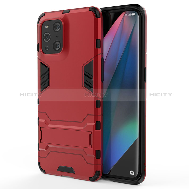 Coque Contour Silicone et Plastique Housse Etui Mat avec Support pour Oppo Find X3 5G Plus