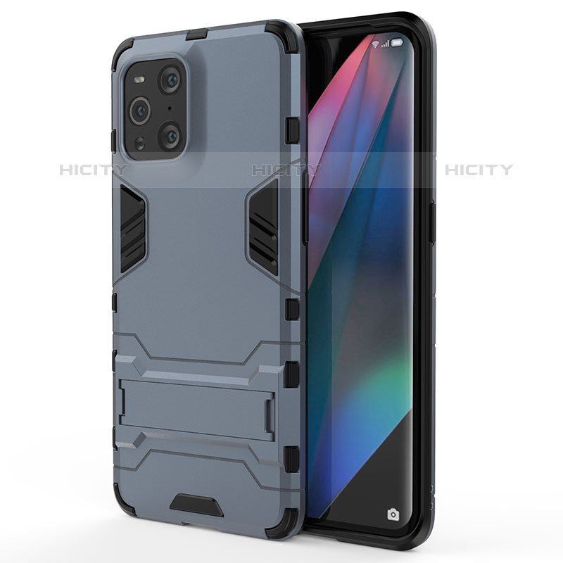 Coque Contour Silicone et Plastique Housse Etui Mat avec Support pour Oppo Find X3 Pro 5G Bleu Plus