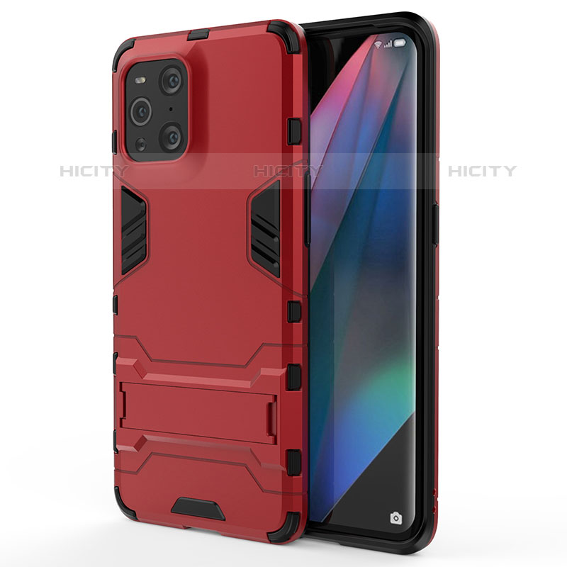 Coque Contour Silicone et Plastique Housse Etui Mat avec Support pour Oppo Find X3 Pro 5G Plus