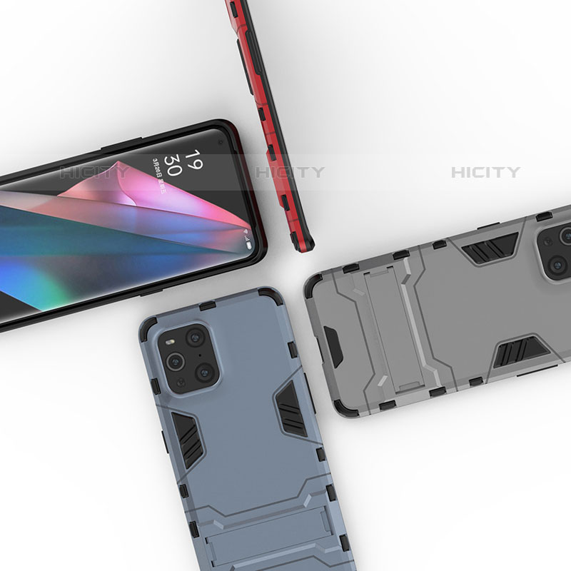 Coque Contour Silicone et Plastique Housse Etui Mat avec Support pour Oppo Find X3 Pro 5G Plus