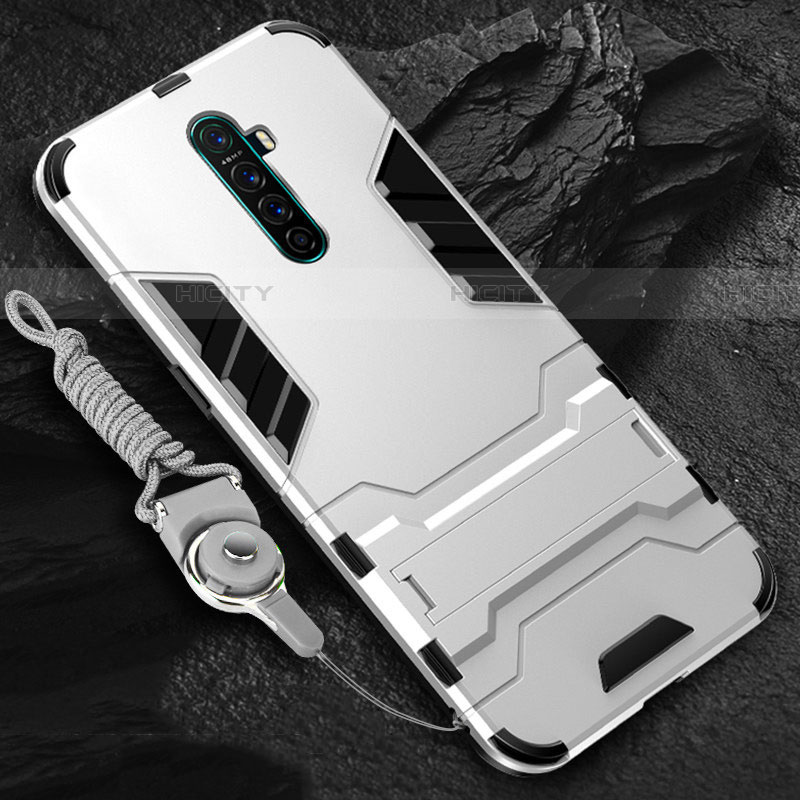 Coque Contour Silicone et Plastique Housse Etui Mat avec Support pour Oppo Reno Ace Blanc Plus