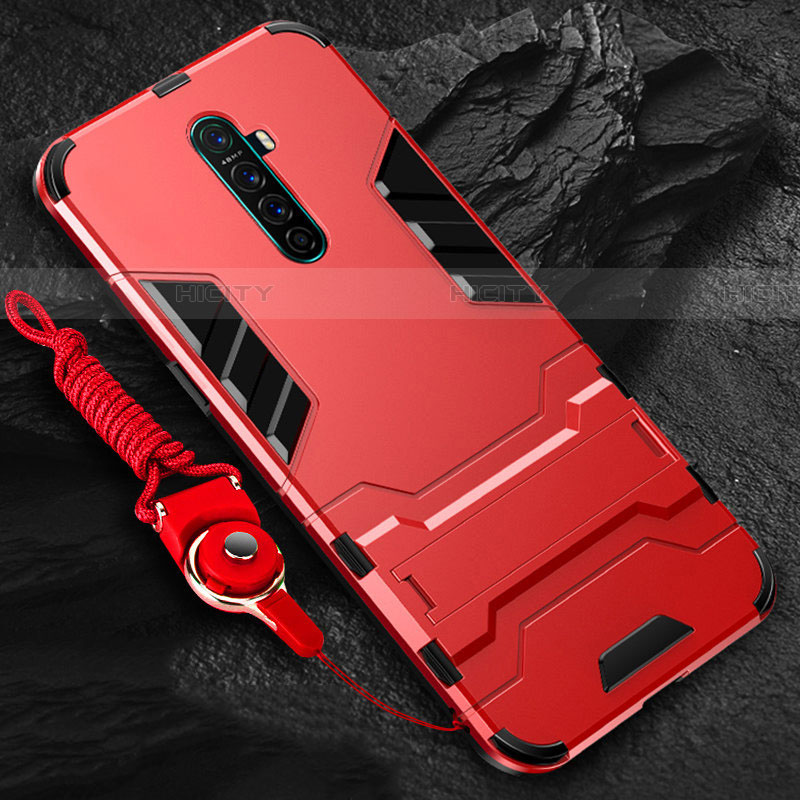 Coque Contour Silicone et Plastique Housse Etui Mat avec Support pour Oppo Reno Ace Rouge Plus