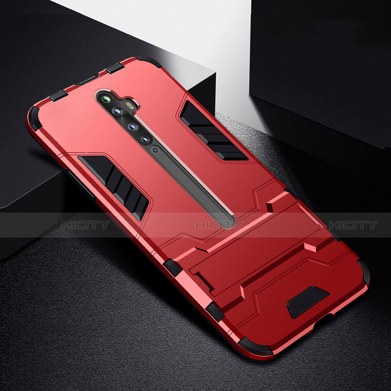 Coque Contour Silicone et Plastique Housse Etui Mat avec Support pour Oppo Reno2 Z Rouge Plus