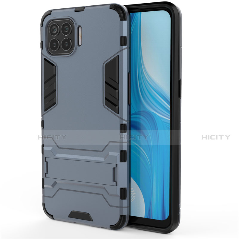 Coque Contour Silicone et Plastique Housse Etui Mat avec Support pour Oppo Reno4 Lite Bleu Plus