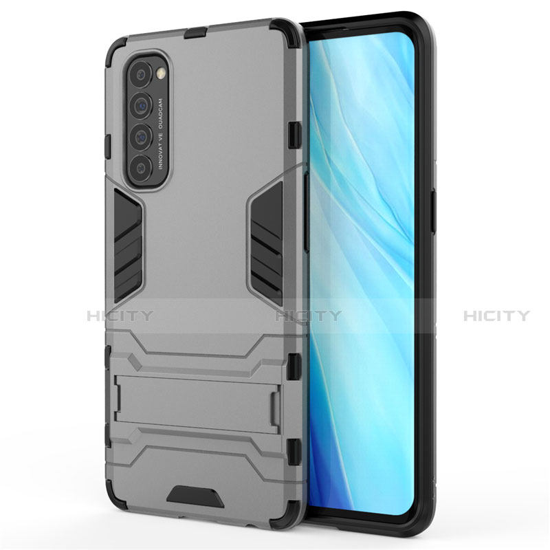 Coque Contour Silicone et Plastique Housse Etui Mat avec Support pour Oppo Reno4 Pro 4G Gris Plus