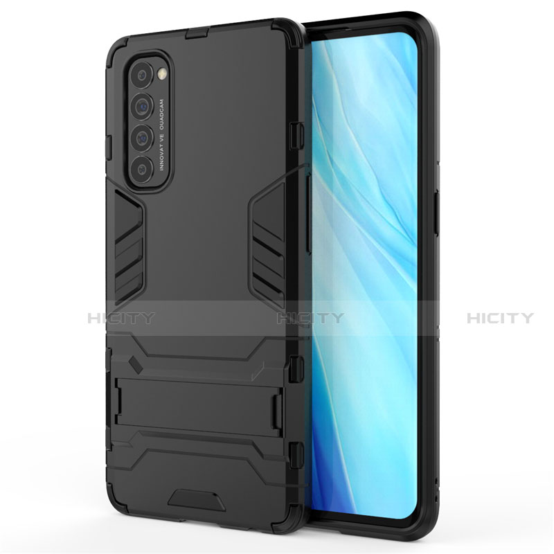 Coque Contour Silicone et Plastique Housse Etui Mat avec Support pour Oppo Reno4 Pro 4G Noir Plus