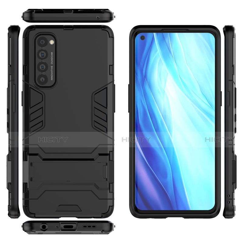 Coque Contour Silicone et Plastique Housse Etui Mat avec Support pour Oppo Reno4 Pro 4G Plus