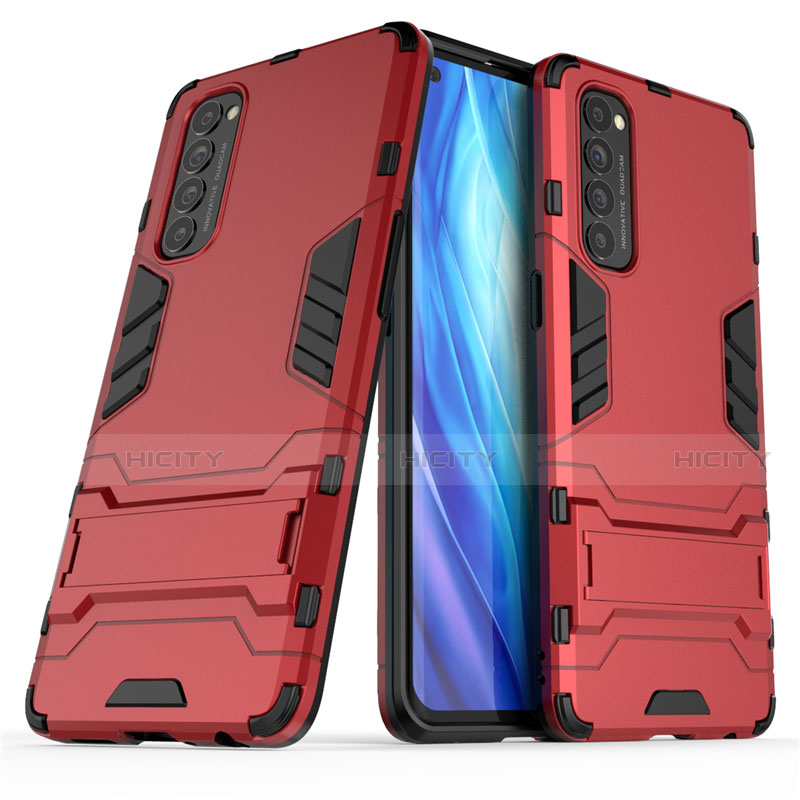 Coque Contour Silicone et Plastique Housse Etui Mat avec Support pour Oppo Reno4 Pro 4G Plus