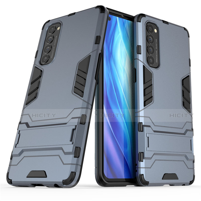 Coque Contour Silicone et Plastique Housse Etui Mat avec Support pour Oppo Reno4 Pro 4G Plus