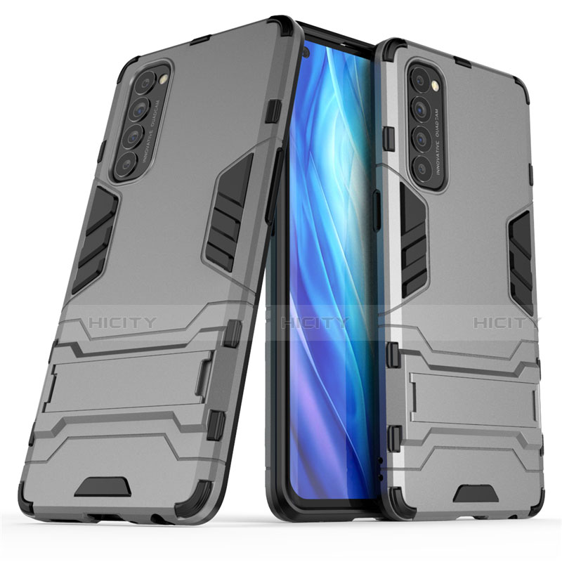 Coque Contour Silicone et Plastique Housse Etui Mat avec Support pour Oppo Reno4 Pro 4G Plus