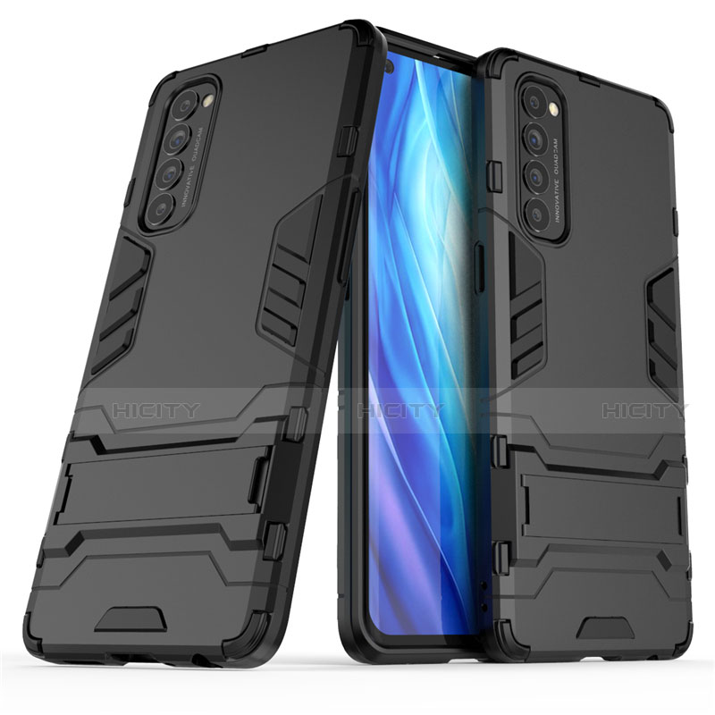 Coque Contour Silicone et Plastique Housse Etui Mat avec Support pour Oppo Reno4 Pro 4G Plus