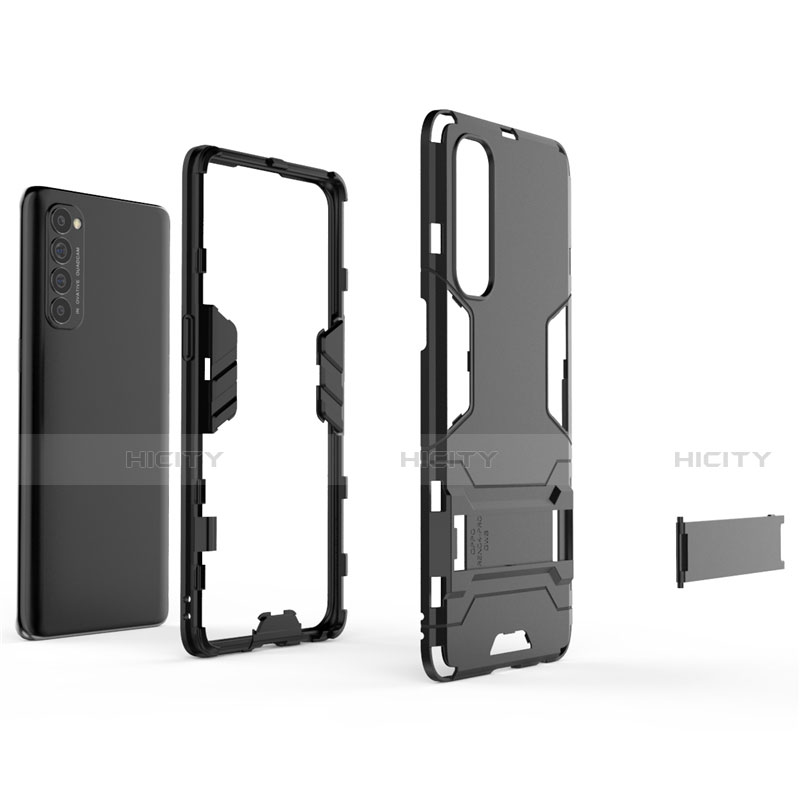 Coque Contour Silicone et Plastique Housse Etui Mat avec Support pour Oppo Reno4 Pro 4G Plus