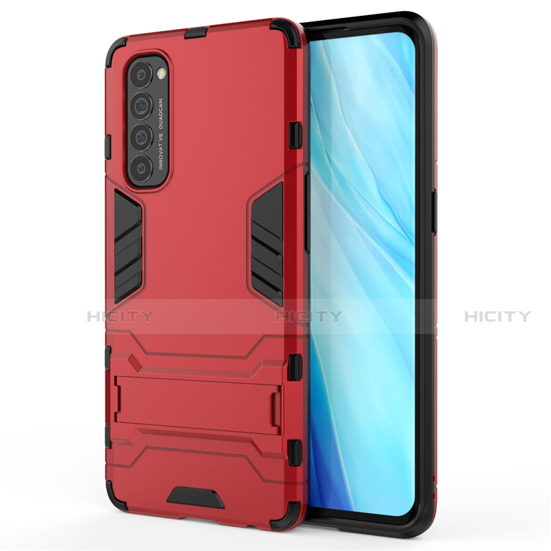 Coque Contour Silicone et Plastique Housse Etui Mat avec Support pour Oppo Reno4 Pro 4G Rouge Plus