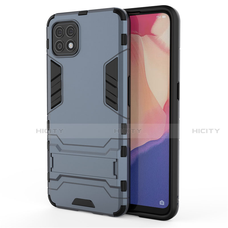 Coque Contour Silicone et Plastique Housse Etui Mat avec Support pour Oppo Reno4 SE 5G Bleu Plus