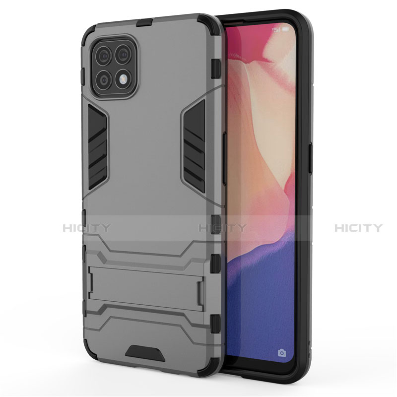 Coque Contour Silicone et Plastique Housse Etui Mat avec Support pour Oppo Reno4 SE 5G Gris Plus