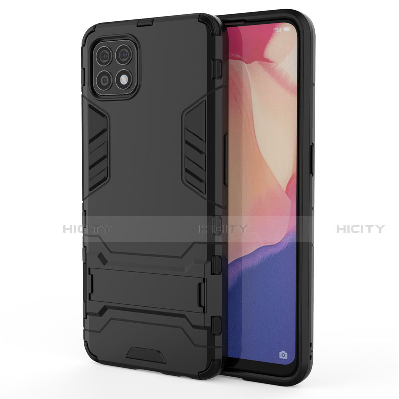 Coque Contour Silicone et Plastique Housse Etui Mat avec Support pour Oppo Reno4 SE 5G Noir Plus